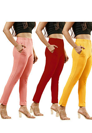 Solid Color Lycra (Elastane) Combo Pant in Multicolor