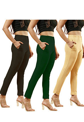 Solid Color Lycra (Elastane) Combo Pant in Multicolor