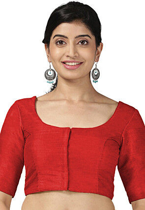 Solid Color Lycra Cotton Blouse in Red