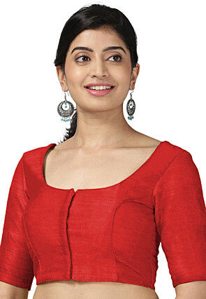 Solid Color Lycra Cotton Blouse in Red