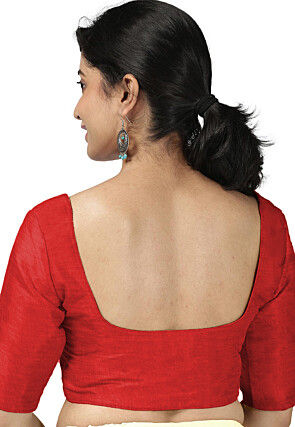 Solid Color Lycra Cotton Blouse in Red
