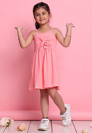 Solid Color Lycra Dress in Peach