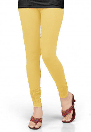 Solid Color Lycra Leggings in Light Yellow