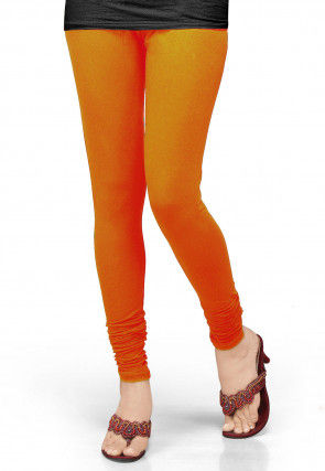 Solid Color Lycra Leggings in Orange