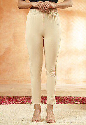 Solid Color Lycra(Elastane) Pant in Off White
