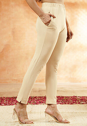 Solid Color Lycra(Elastane) Pant in Off White