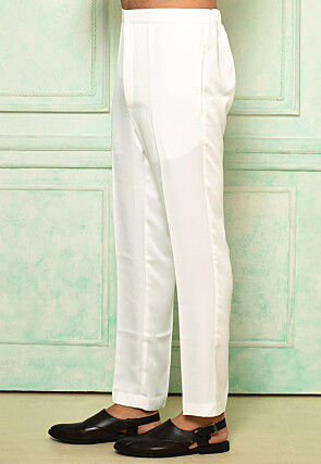 Solid Color Art Silk Pant in White
