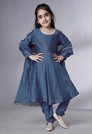 Solid Color Muslin Silk A Line Suit in Dark Grey