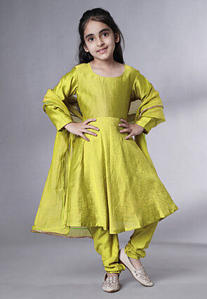 Solid Color Muslin Silk A Line Suit in Olive Green