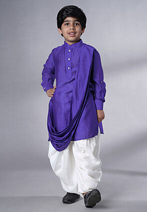 Solid Color Muslin Silk Kurta Set in Dark Purple