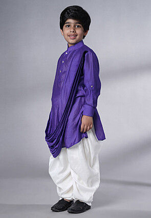 Solid Color Muslin Silk Kurta Set in Dark Purple