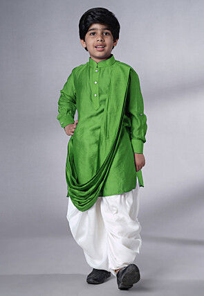 Solid Color Muslin Silk Kurta Set in Green