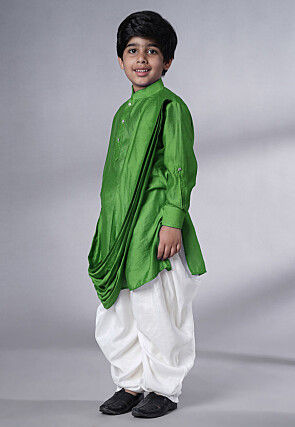 Solid Color Muslin Silk Kurta Set in Green