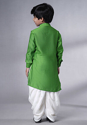Solid Color Muslin Silk Kurta Set in Green