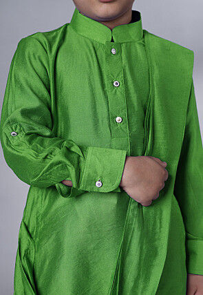 Solid Color Muslin Silk Kurta Set in Green