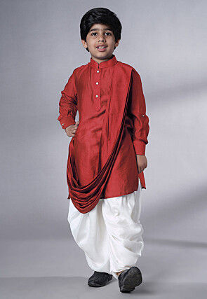 Solid Color Muslin Silk Kurta Set in Maroon