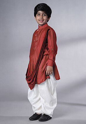 Solid Color Muslin Silk Kurta Set in Maroon