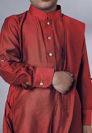 Solid Color Muslin Silk Kurta Set in Maroon