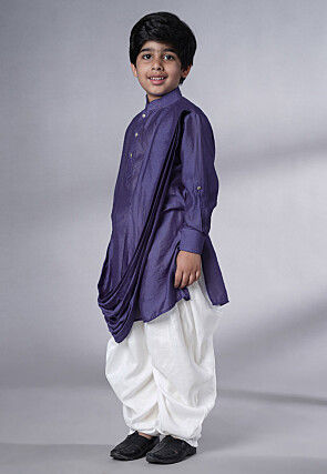Solid Color Muslin Silk Kurta Set in Navy Blue