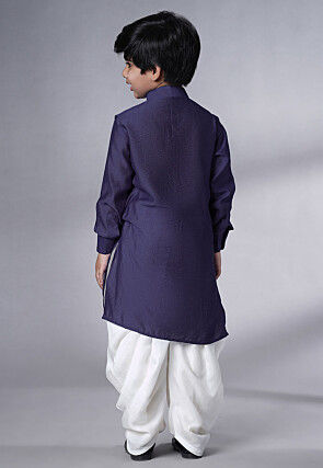 Solid Color Muslin Silk Kurta Set in Navy Blue