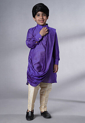 Solid Color Muslin Silk Kurta Set in Purple