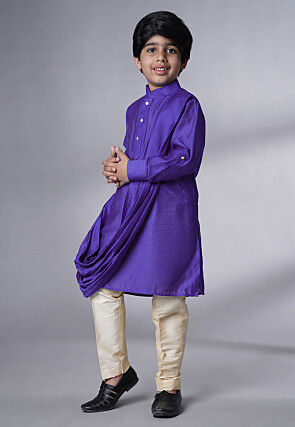 Solid Color Muslin Silk Kurta Set in Purple