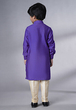 Solid Color Muslin Silk Kurta Set in Purple