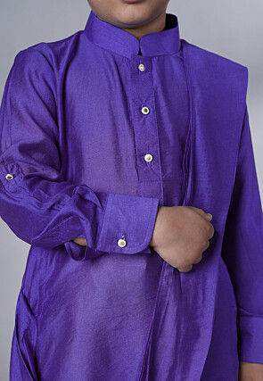 Solid Color Muslin Silk Kurta Set in Purple