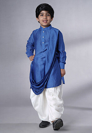 Solid Color Muslin Silk Kurta Set in Royal Blue