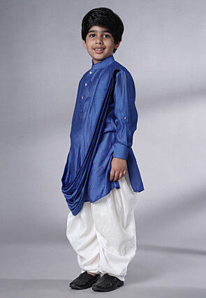 Solid Color Muslin Silk Kurta Set in Royal Blue