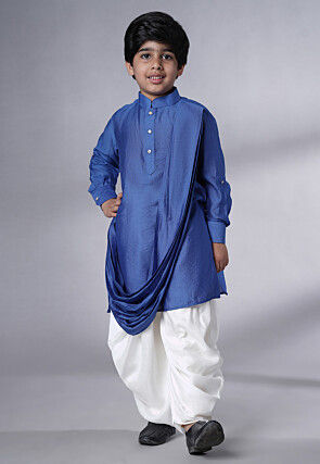 Solid Color Muslin Silk Kurta Set in Royal Blue