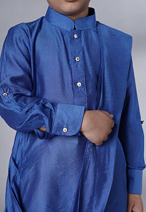 Solid Color Muslin Silk Kurta Set in Royal Blue