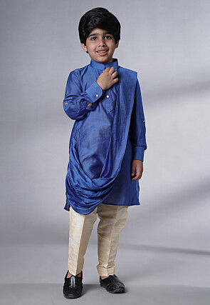 Solid Color Muslin Silk Kurta Set in Royal Blue