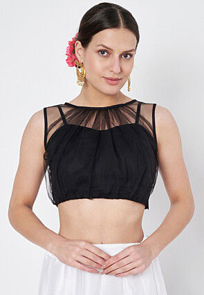 Solid Color Net Blouse in Black