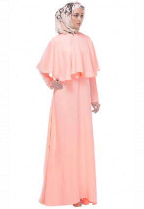 Solid Color Nida Cape Style Abaya in Light Peach