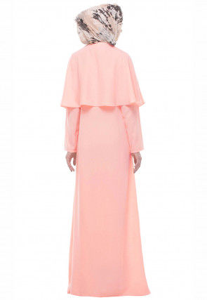 Solid Color Nida Cape Style Abaya in Light Peach