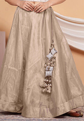 Solid Color Organza Skirt in Beige
