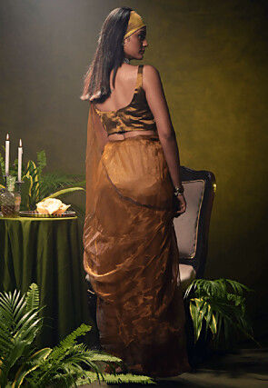 Solid Color Organza Tissue Saree in Golden
