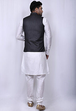 Solid Color Pashmina Nehru Jacket in Charcoal Black