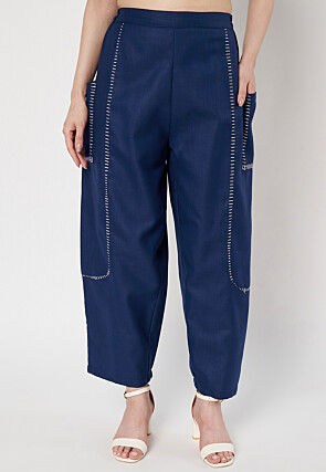 Solid Color Cotton Pant in Navy Blue