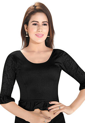 Solid Color Polyester Blouse in Black