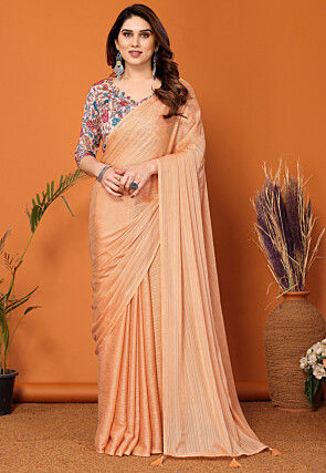 Solid Color Polyester Brasso Saree in Orange