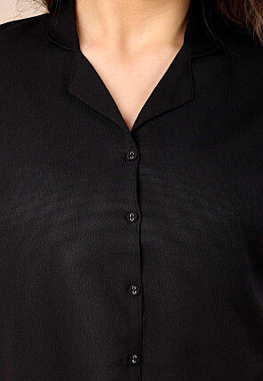 Solid Color Polyester Crop Top in Black