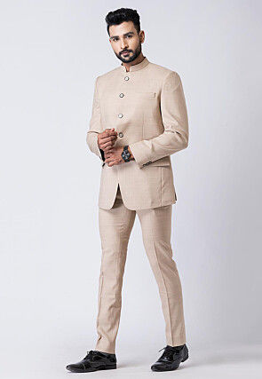 Solid Color Polyester Jodhpuri Suit in Beige
