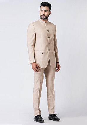 Solid Color Polyester Jodhpuri Suit in Beige