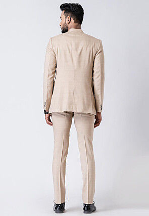 Solid Color Polyester Jodhpuri Suit in Beige