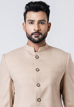 Solid Color Polyester Jodhpuri Suit in Beige