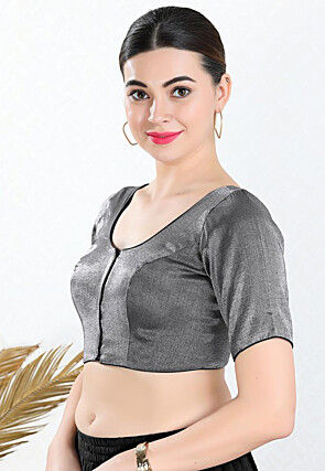 Solid Color Polyester Blouse in Grey