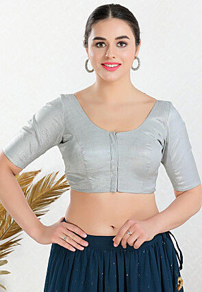 Silver - Poly Cotton - Readymade Saree Blouse Designs Online: Buy Fancy  Blouses at Utsav Fashion