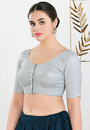 Solid Color Polyester Blouse in Grey